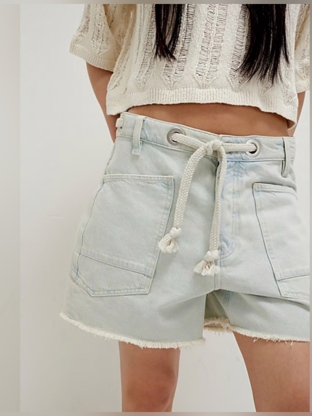 Free People We The Free Moxie Denim Jean Shorts Denim Rope Waist - Size Various